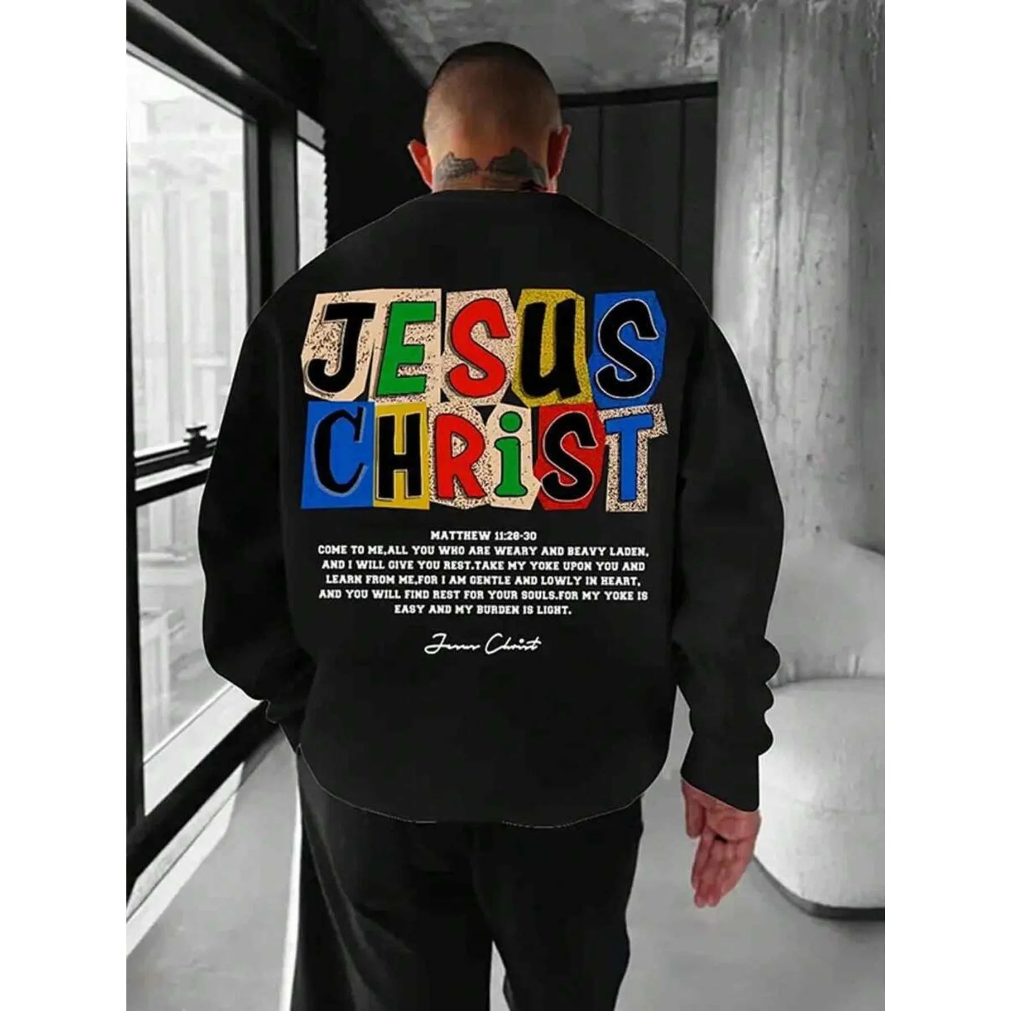 Jesus Christ Pattern Graphic Print Men Streetwear Hip Hop Hoodie