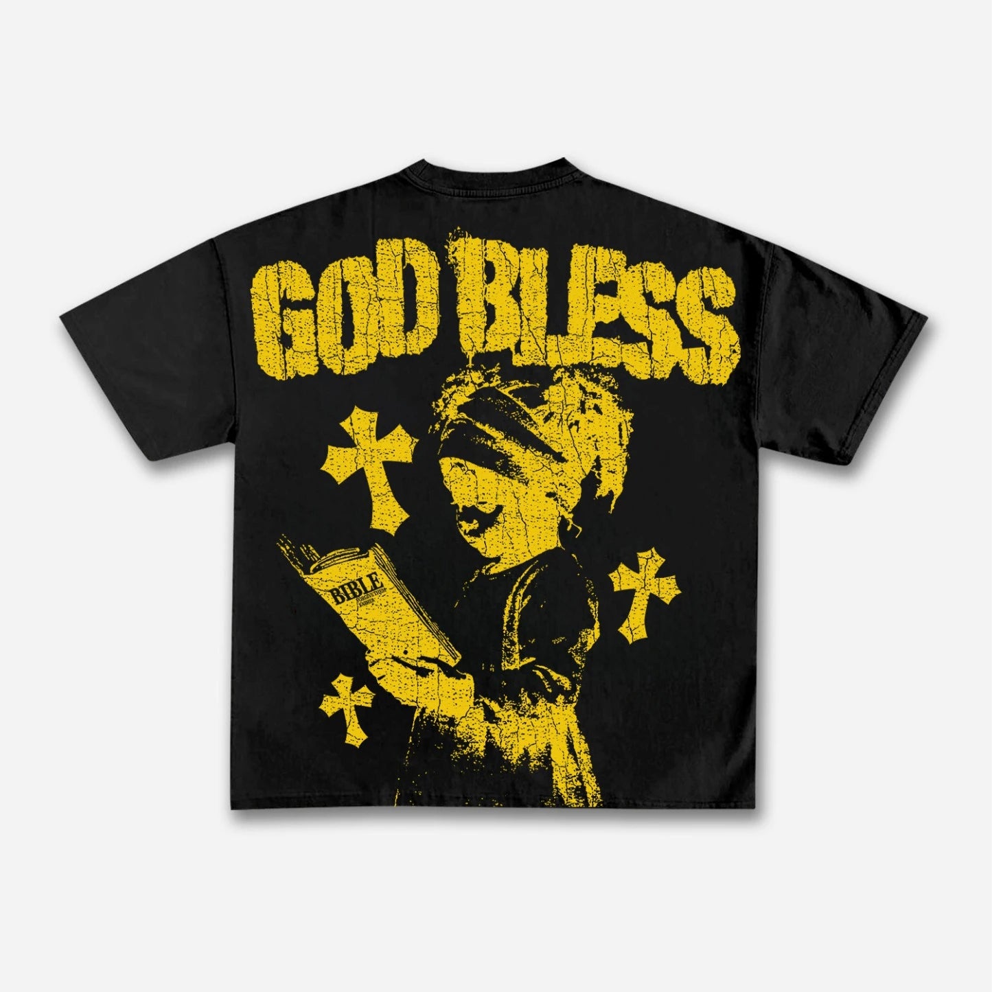Vintage God Bless Children's Prayer Graphic Cotton T-shirt