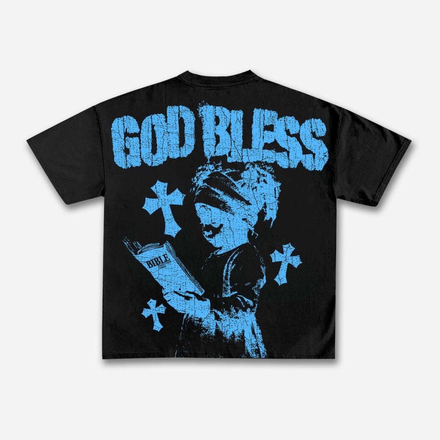 Vintage God Bless Children's Prayer Graphic Cotton T-shirt