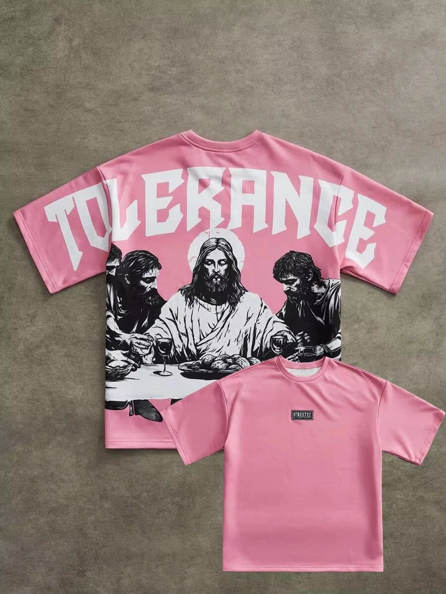 Hot Selling Men Printed Jesus' Last Supper T-Shirt Round Neck Jersey Short Sleeved Style Top Informal Gothic Retro Hip-Hop Style